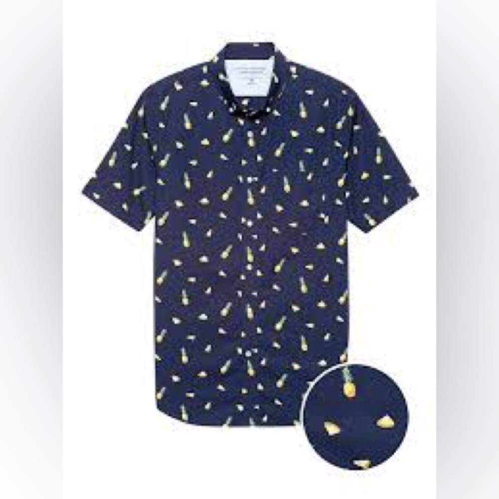 Banana Republic Luxe Poplin Button Up Pineapple Novelty Print Men’s Size L